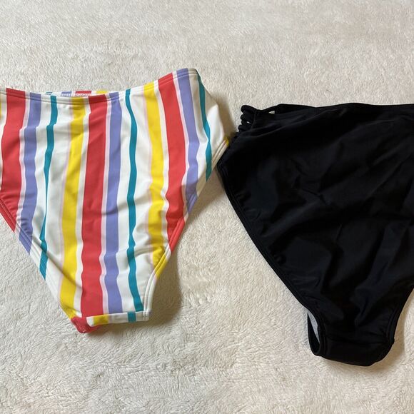 Lot of 2 Xhilaration Women's Bikini Bottoms Size Small High Cut Striped & Solid - Picture 6 of 8